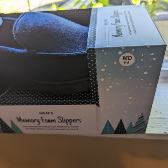 navy blue memory foam men's house slippers - Picture 3 of 4